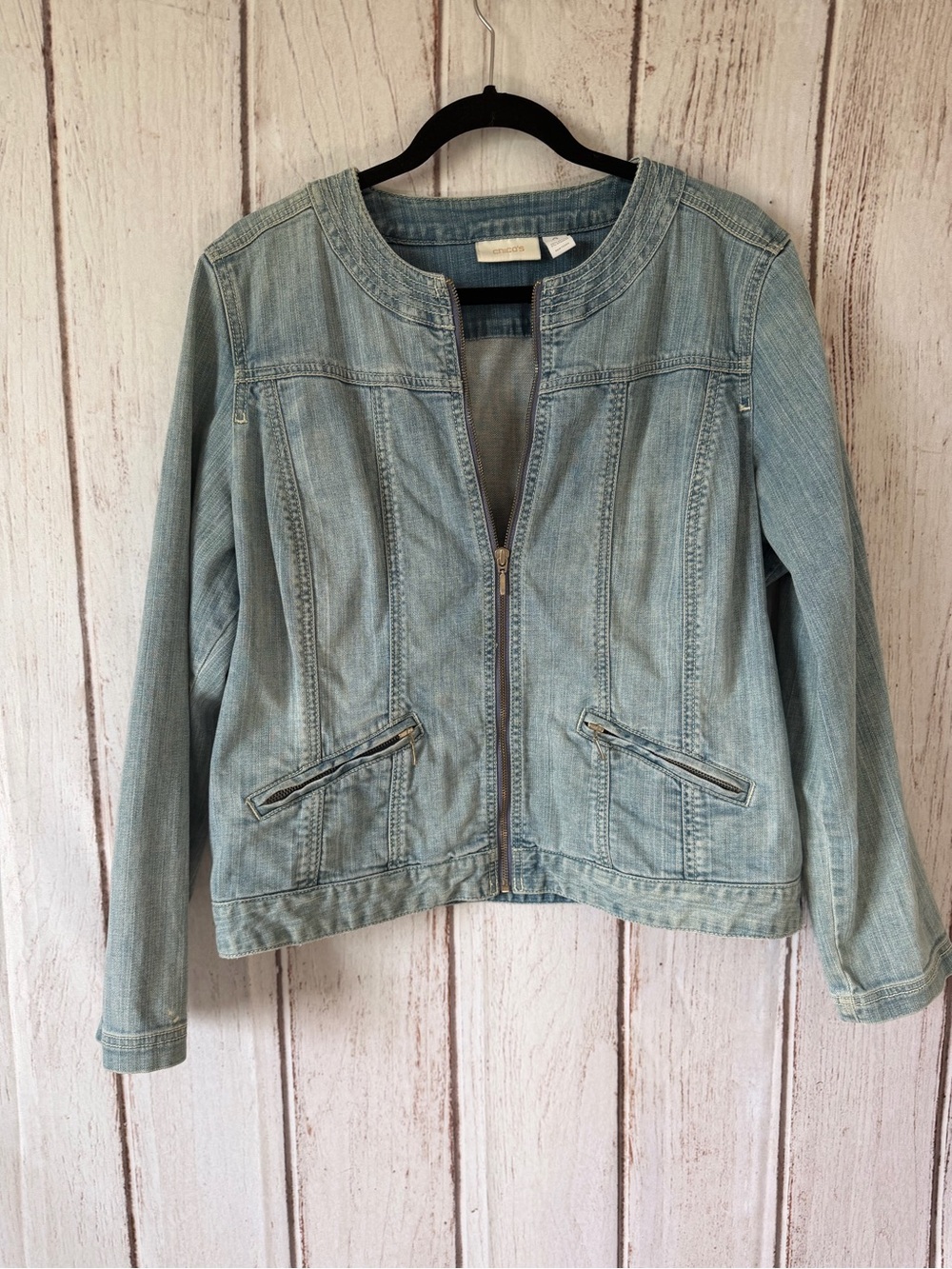 Chico's Light Blue Denim Zip Jacket Chico’s Size 2 (Large/12)